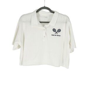 NWT Aerie Offline Game Set Match Embroidered Tennis Cropped Polo Shirt